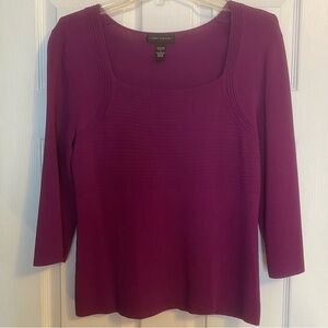 Cable & Gauge Square Neck Long Sleeve Sweater Size Large Plum